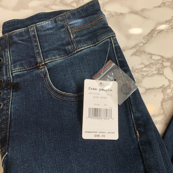 NWT Free People Lace Up High Rise Blue Skinny 30 - Picture 8 of 8